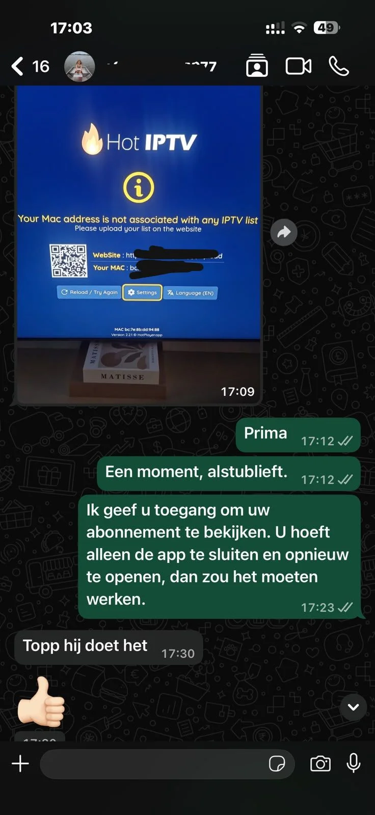 Klantgesprek over het instellen van een IPTV-app bij IPTV Inloggen